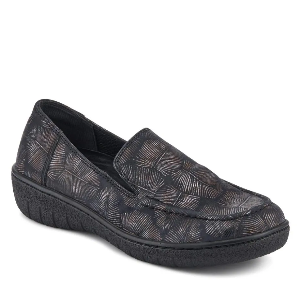 Loretta Smart Leather Loafers - Black-Metallic Print