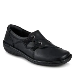 Loretta Wide Fit Leather Handmade Slip-Ons - Black