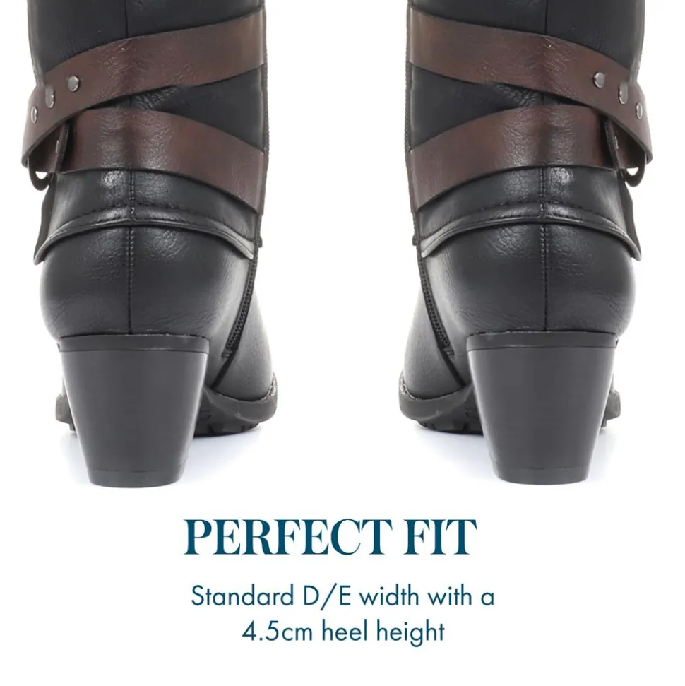 Low Heeled Slouch Boots - Navy