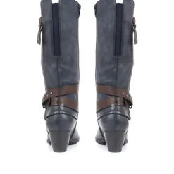 Low Heeled Slouch Boots - Navy
