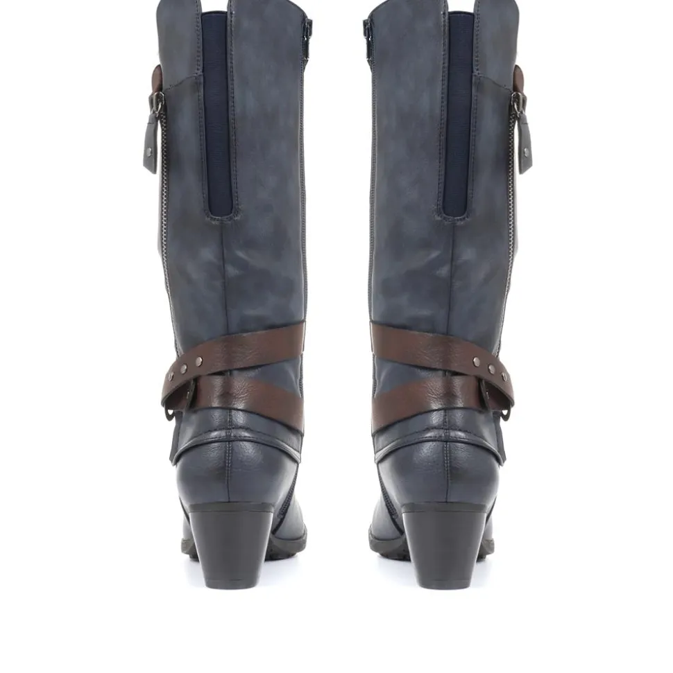 Low Heeled Slouch Boots - Navy