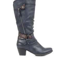 Low Heeled Slouch Boots - Navy