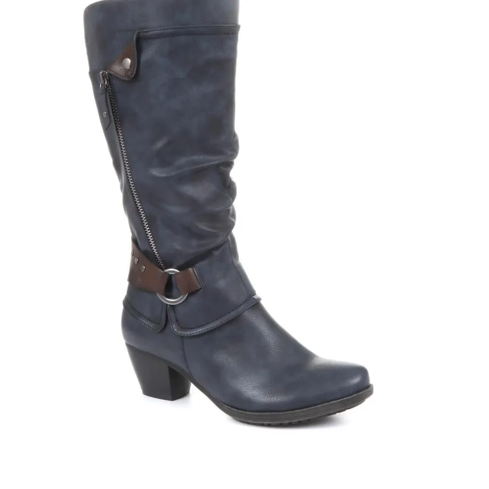 Low Heeled Slouch Boots - Navy