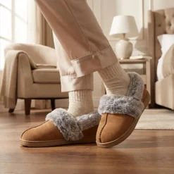 Luxury Velour Cushioned Slippers - Chestnut