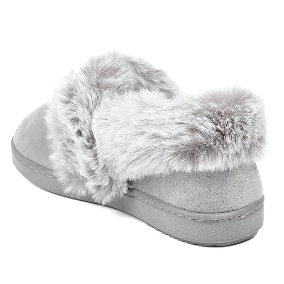 Luxury Velour Cushioned Slippers - Grey