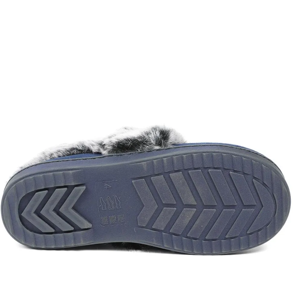 Luxury Velour Cushioned Slippers - Navy