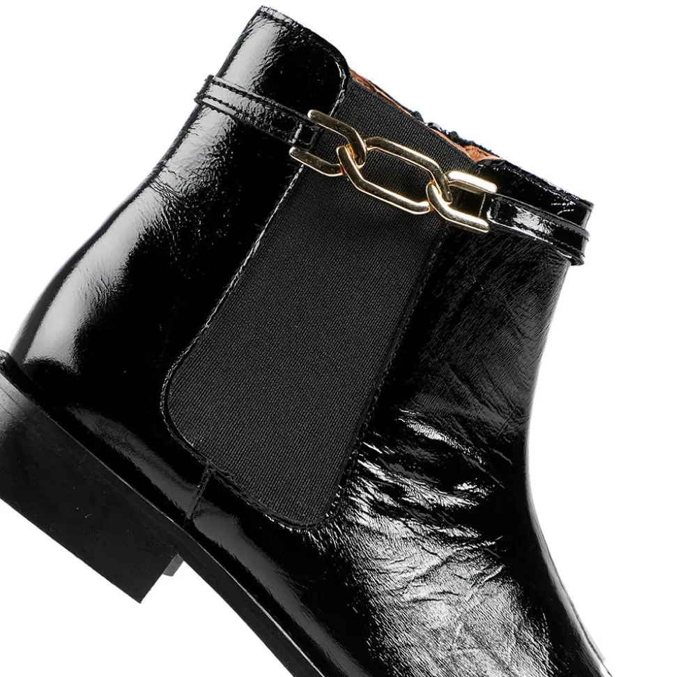Madina Leather Elasticated Ankle Boots - Black Patent