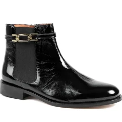 Madina Leather Elasticated Ankle Boots - Black Patent