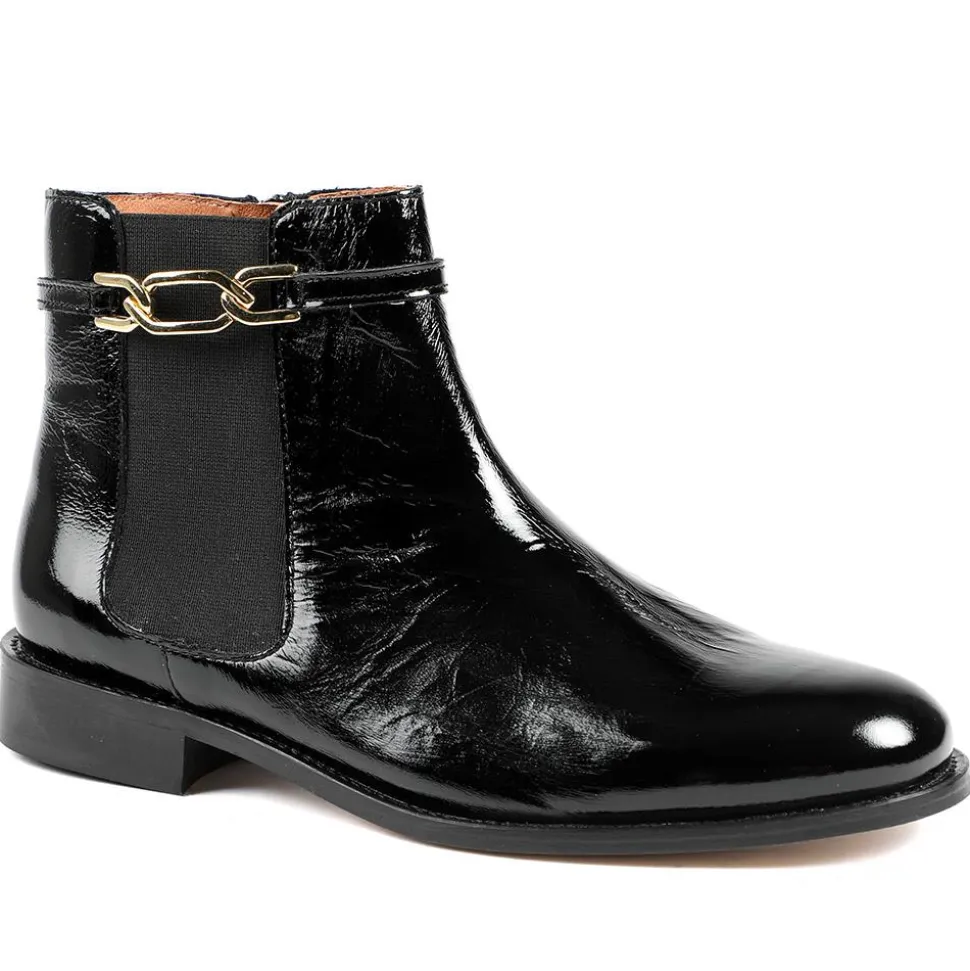 Madina Leather Elasticated Ankle Boots - Black Patent