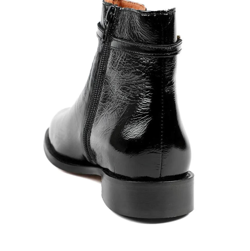 Madina Leather Elasticated Ankle Boots - Black Patent