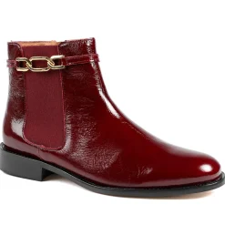 Madina Leather Elasticated Ankle Boots - Burgundy Patent