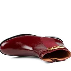 Madina Leather Elasticated Ankle Boots - Burgundy Patent