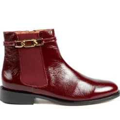 Madina Leather Elasticated Ankle Boots - Burgundy Patent