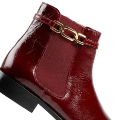 Madina Leather Elasticated Ankle Boots - Burgundy Patent
