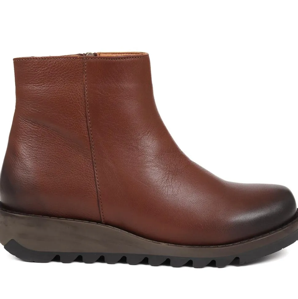 Mariane Leather Wedge Ankle Boots - Brown