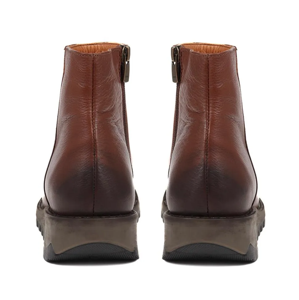 Mariane Leather Wedge Ankle Boots - Brown