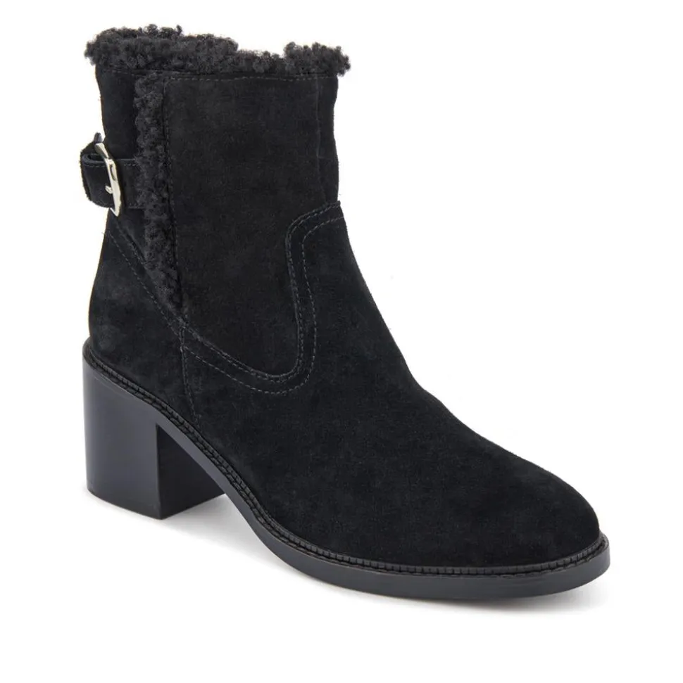 Mavis Leather Buckled Ankle Boots - Black Suede