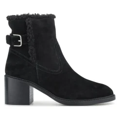 Mavis Leather Buckled Ankle Boots - Black Suede