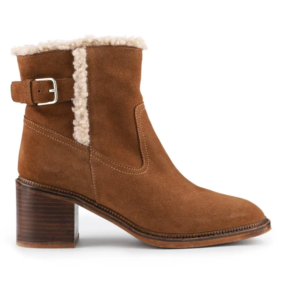 Mavis Leather Buckled Ankle Boots - Tan Suede