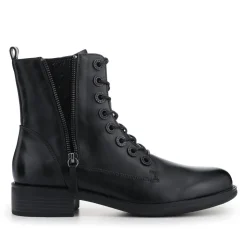 Mckenna Leather Heeled Military Boots - Black