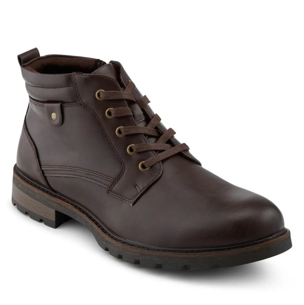 Memory Foam Lace Up Boots With Zip Fastening - Brown