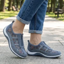 Memory Foam Leather Slip On Trainers - Blue