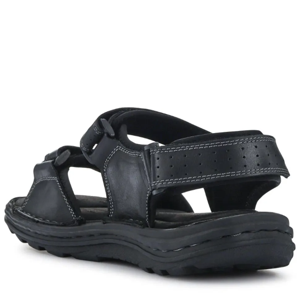 Men's Leather Adjustable Sandals - Black