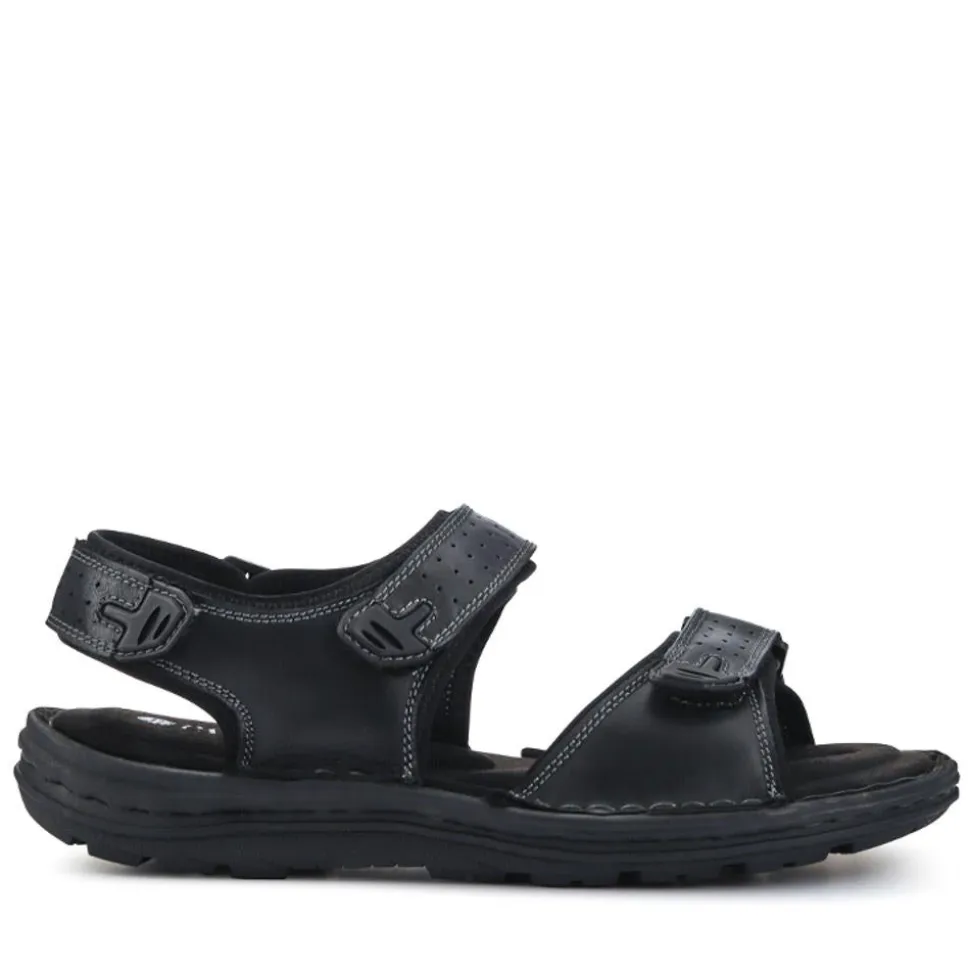 Men's Leather Adjustable Sandals - Black