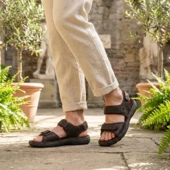 Men's Leather Adjustable Sandals - Brown