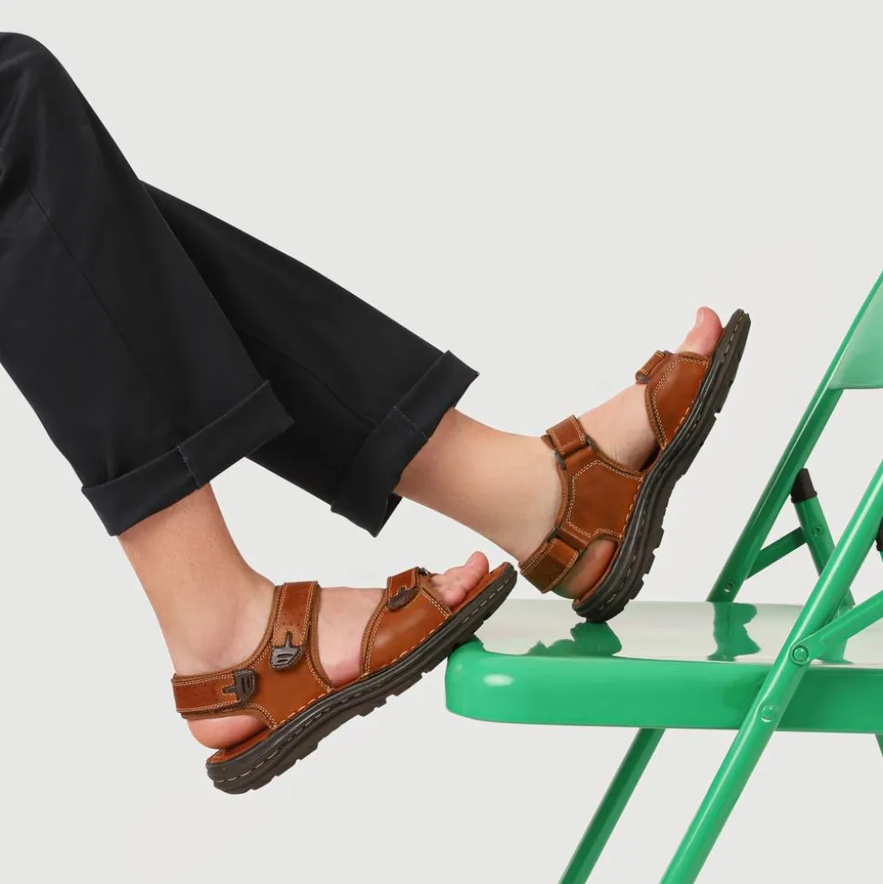 Men's Leather Adjustable Sandals - Tan