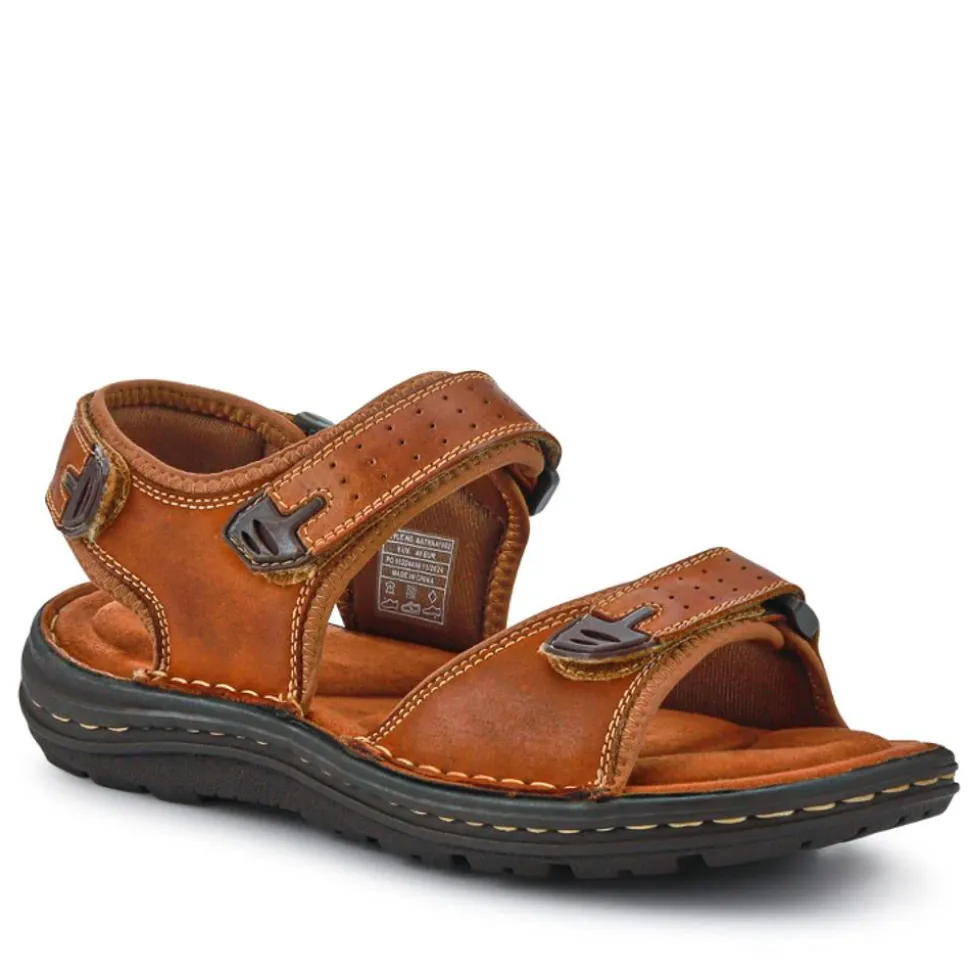 Men's Leather Adjustable Sandals - Tan