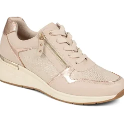 Metallic Accent Wedge Trainers - Beige