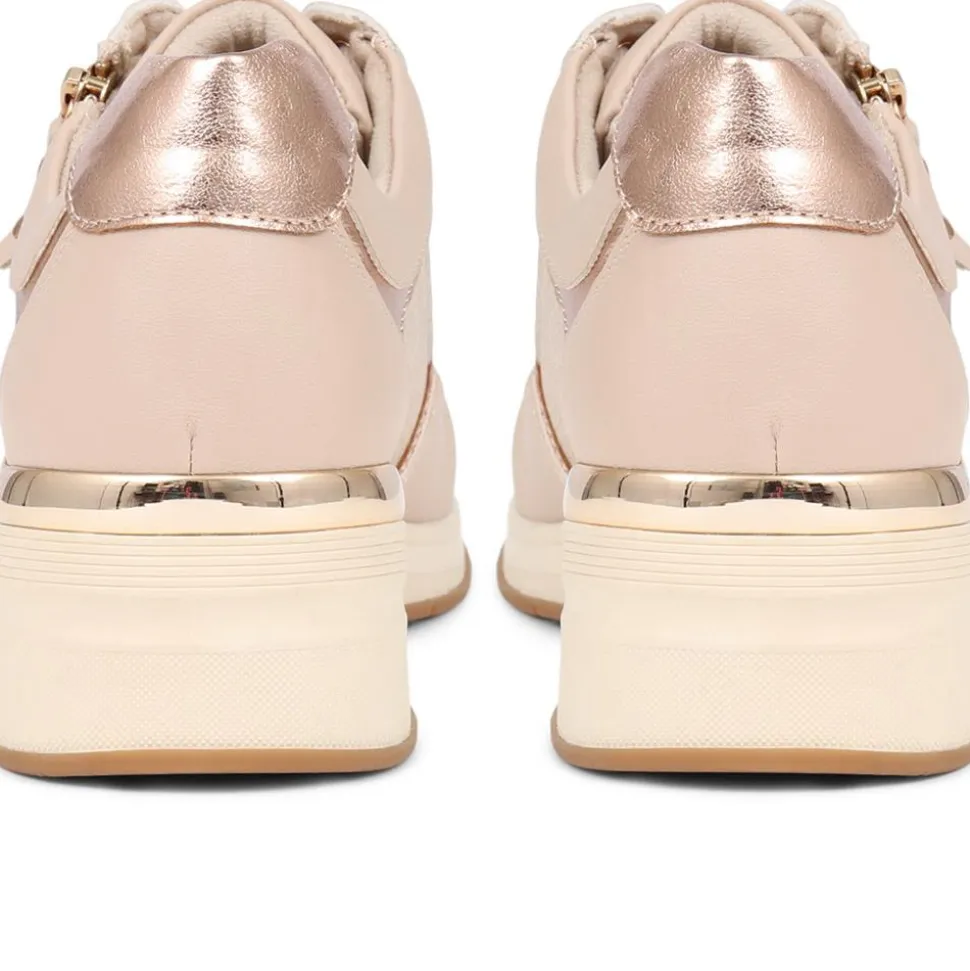 Metallic Accent Wedge Trainers - Beige