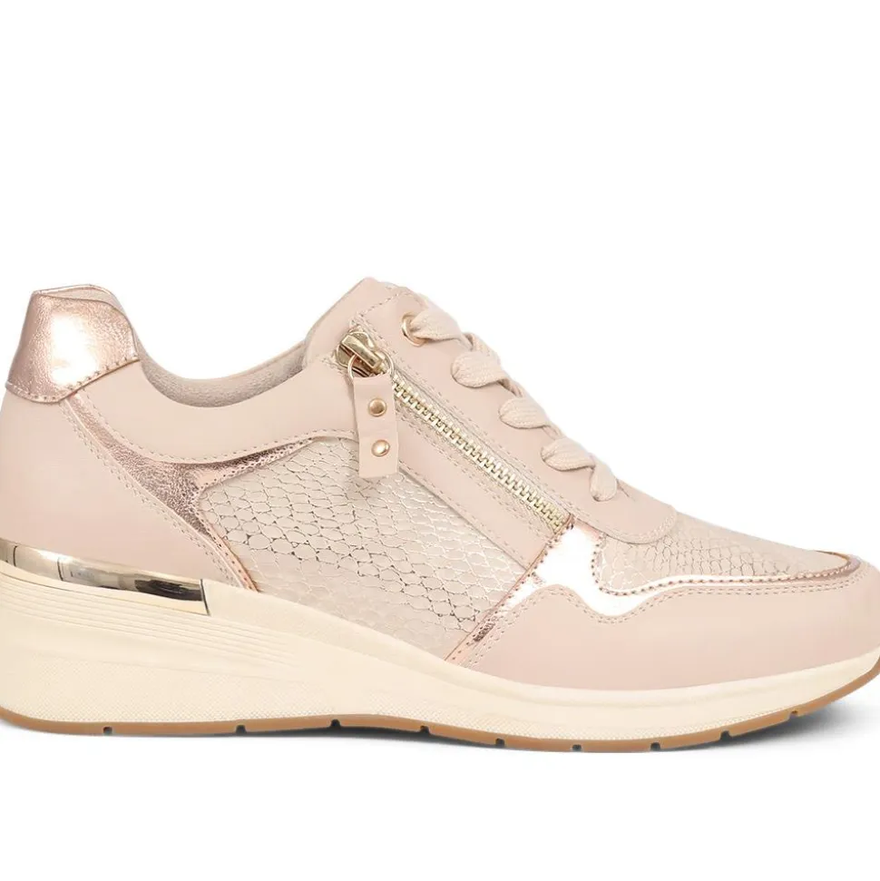 Metallic Accent Wedge Trainers - Beige