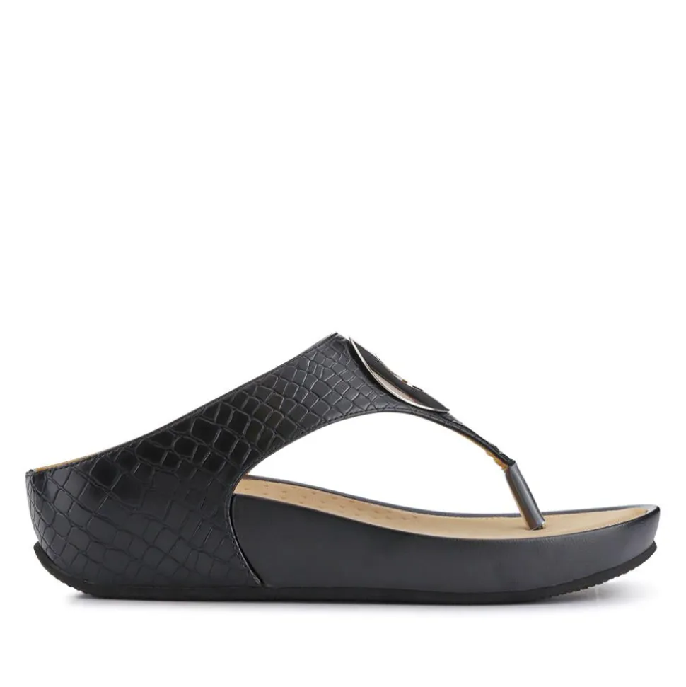 Metallic Toe Post Sandals - Black Croc