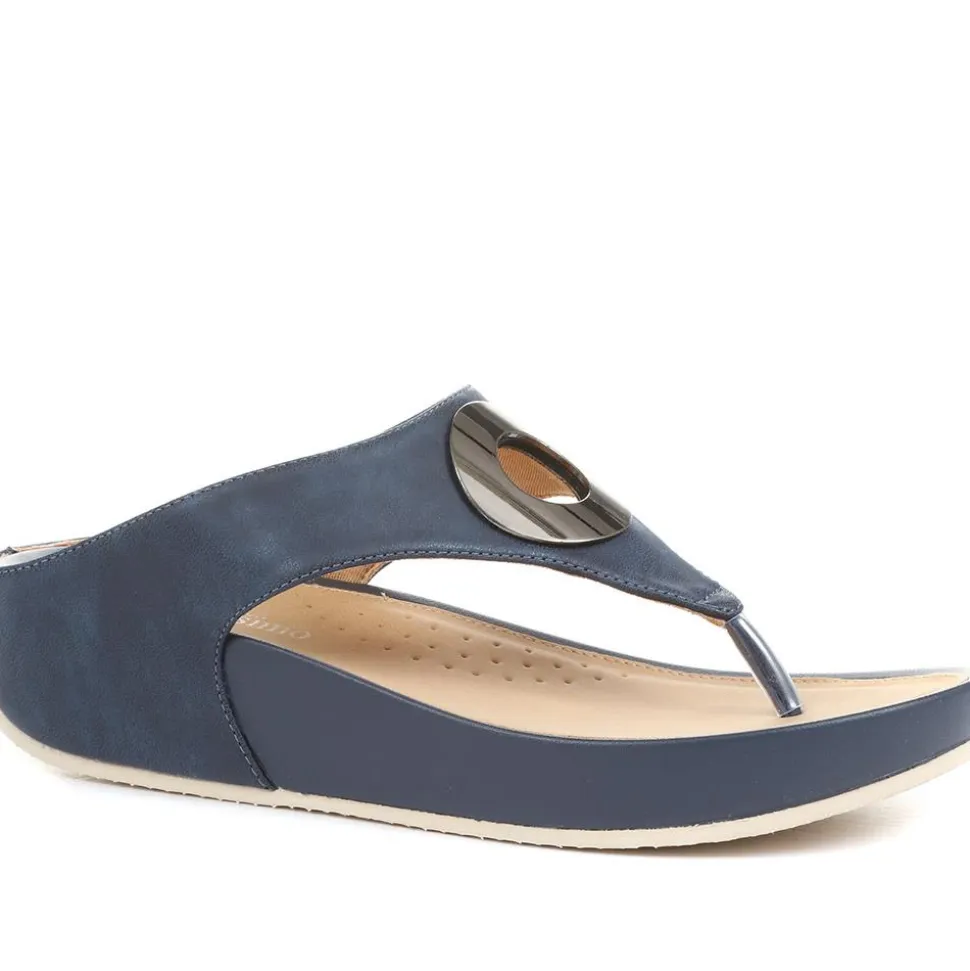 Metallic Toe Post Sandals - Navy