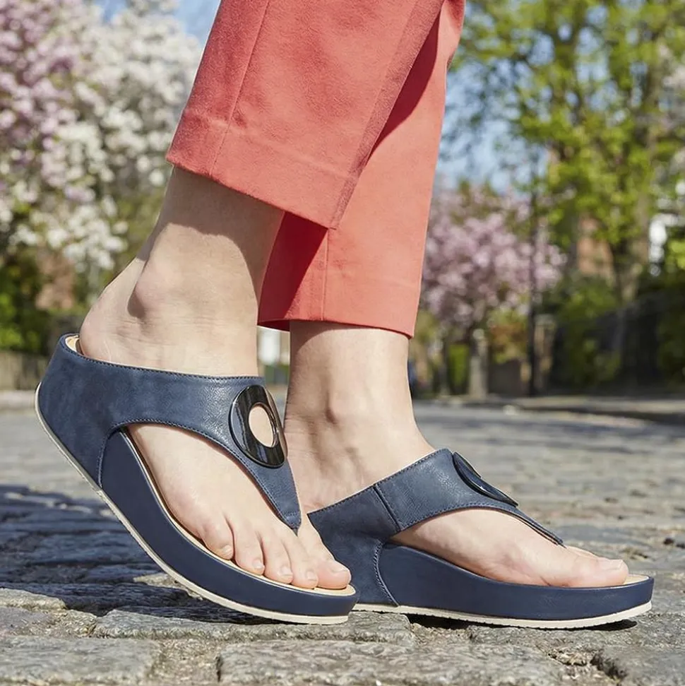 Metallic Toe Post Sandals - Navy