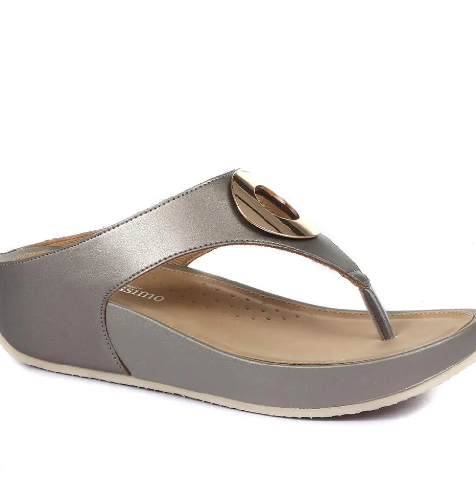 Metallic Toe Post Sandals - Pewter