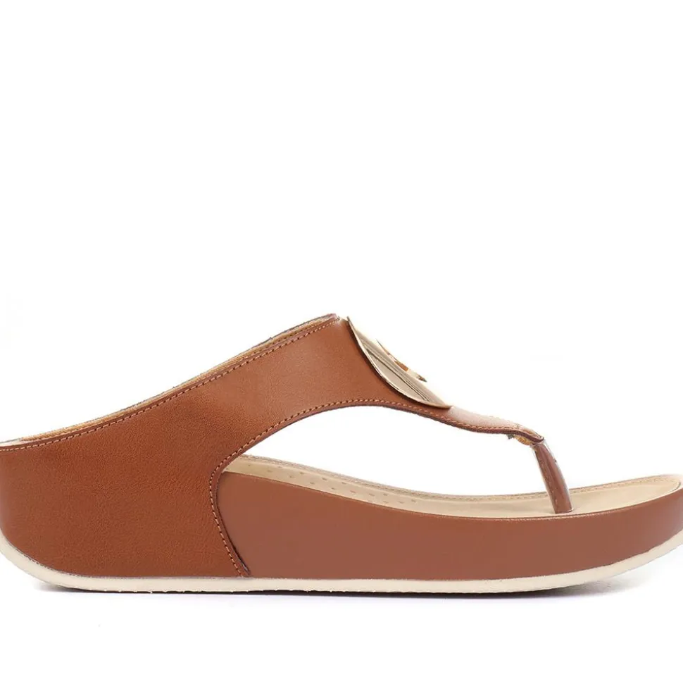 Metallic Toe Post Sandals - Tan