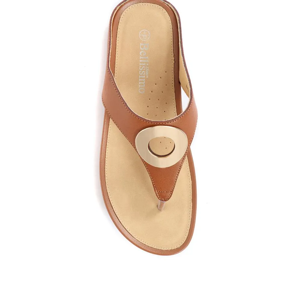 Metallic Toe Post Sandals - Tan