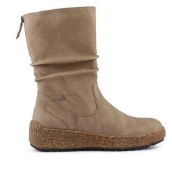 Mid Calf Wedged Slouch Boots - Beige