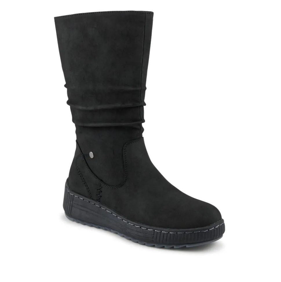 Mid Calf Wedged Slouch Boots - Black