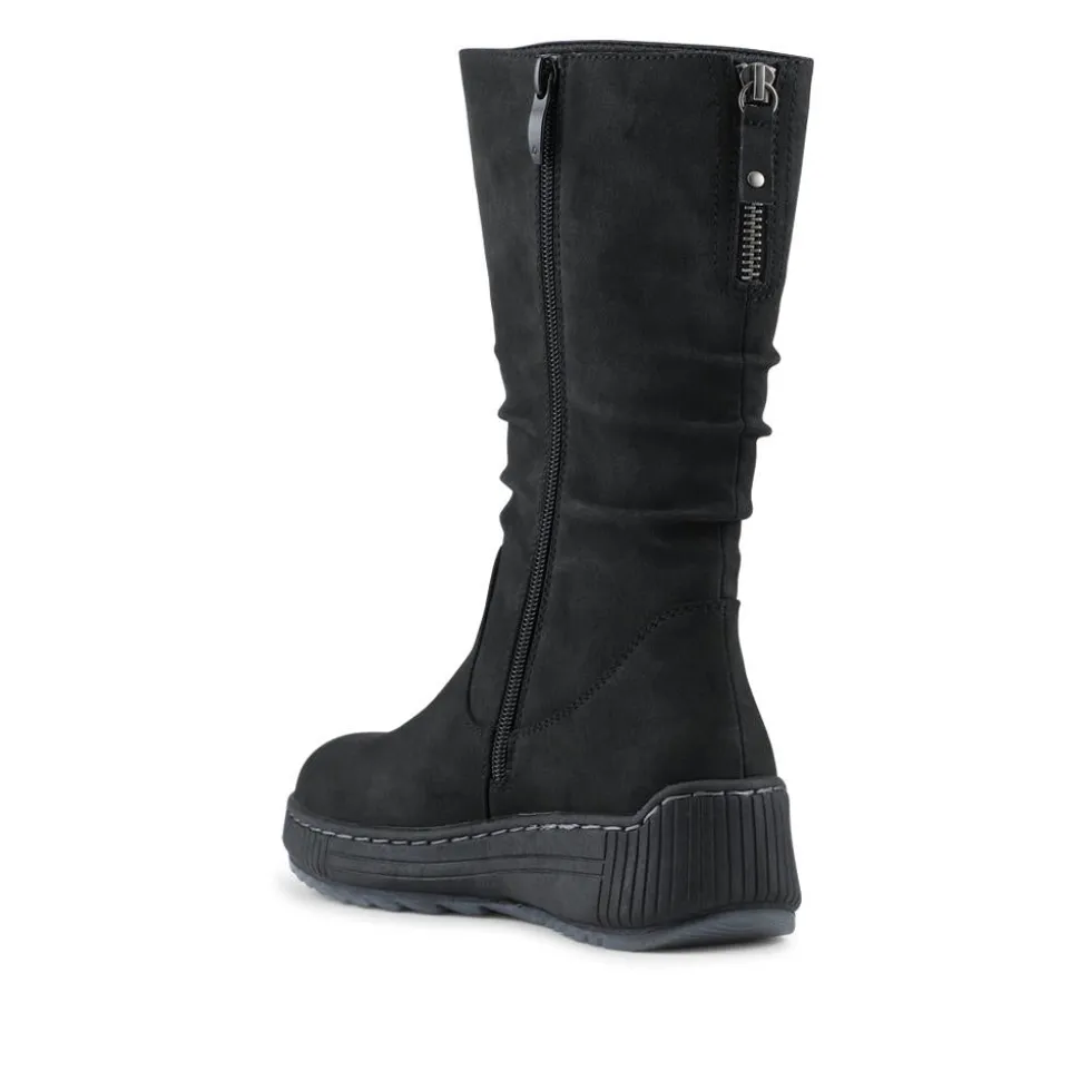 Mid Calf Wedged Slouch Boots - Black
