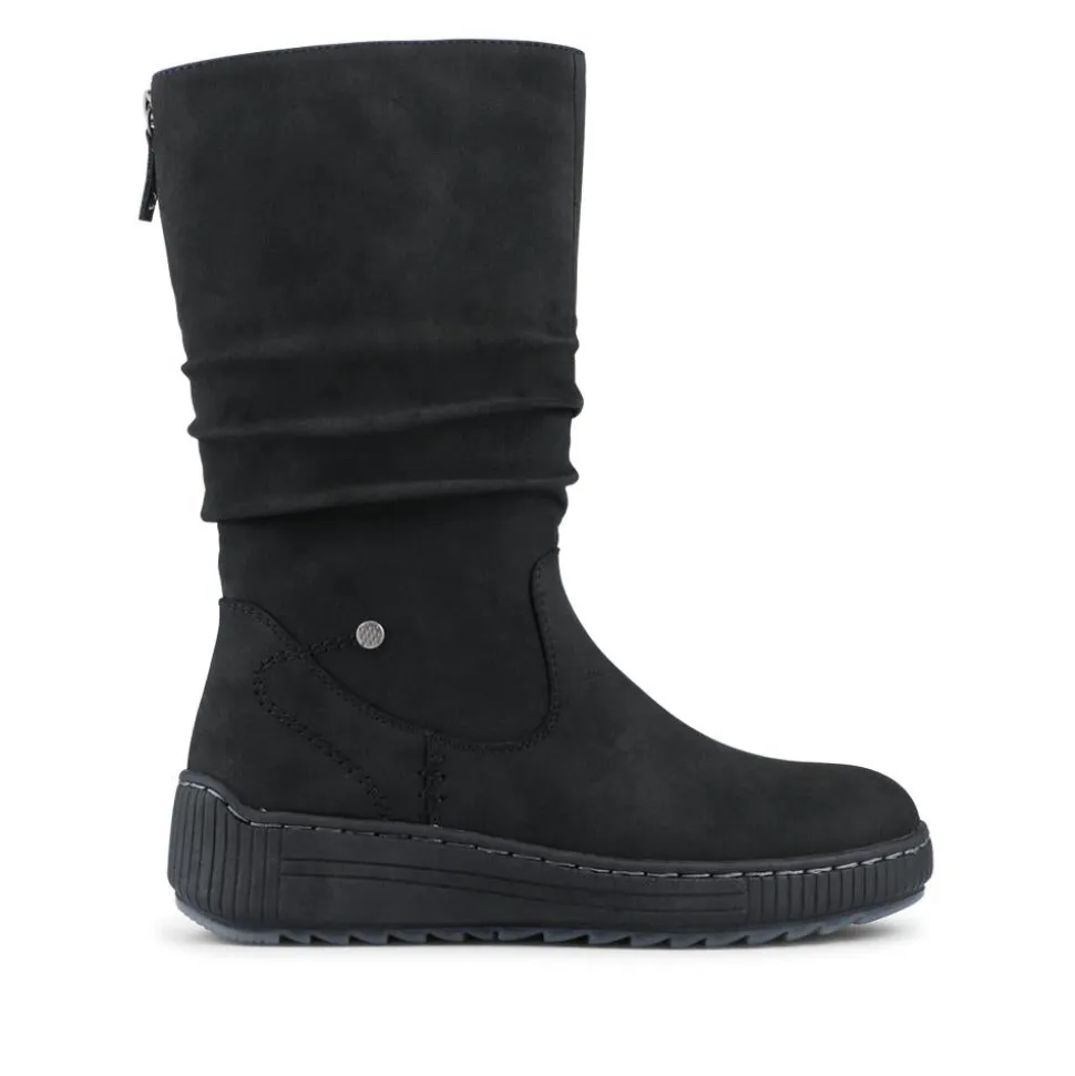Mid Calf Wedged Slouch Boots - Black