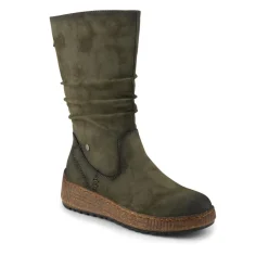Mid Calf Wedged Slouch Boots - Olive