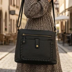 Multi-Pocket Crossbody Bag - Black