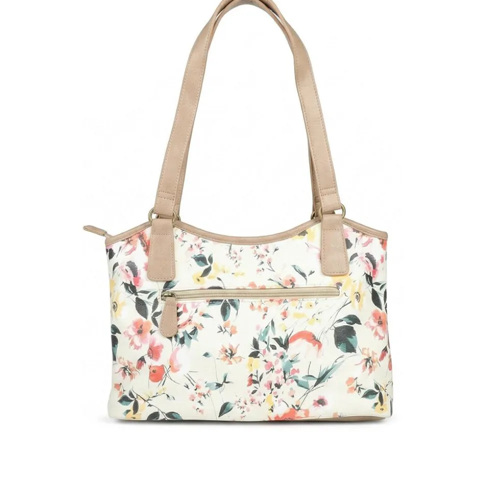 Multi Zip Floral Shoulder Bag - BEIGE FLORAL