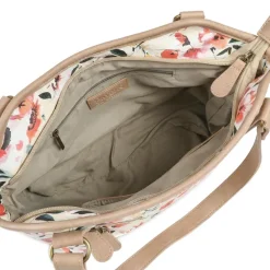 Multi Zip Floral Shoulder Bag - BEIGE FLORAL