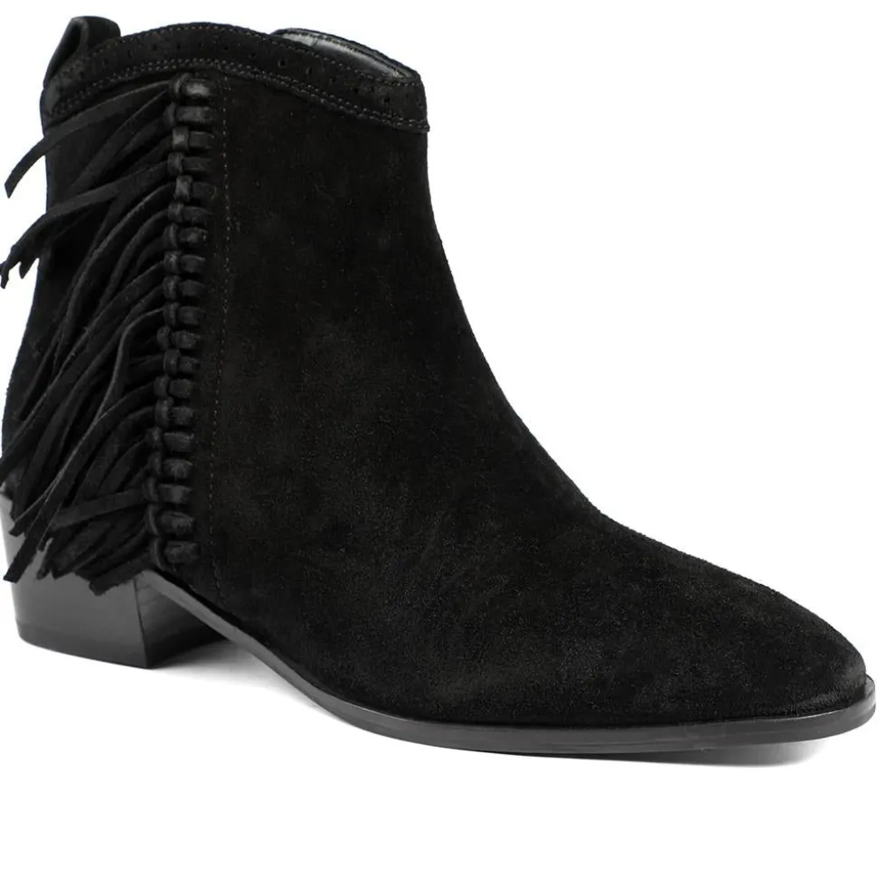 Naimh Tassel Leather Ankle Boots - Black Suede