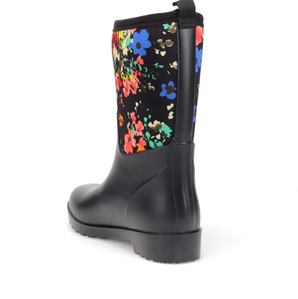 Neoprene Wellington Boots - Black Floral